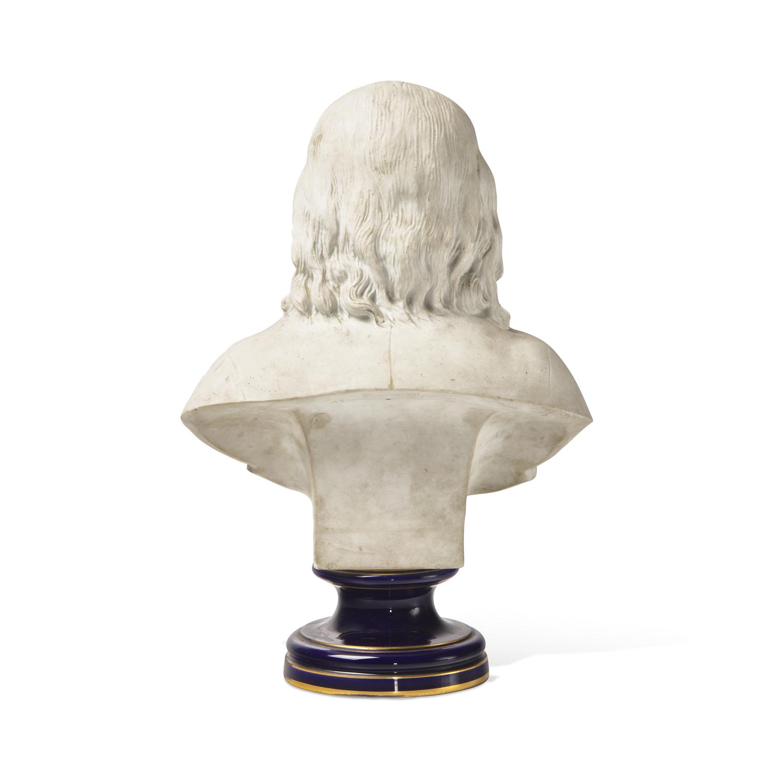 A Sevres Bisque Porcelain Bust of Benjamin Franklin, After the Example by Jean-Jacques Caffieri (French, 1725-1792)