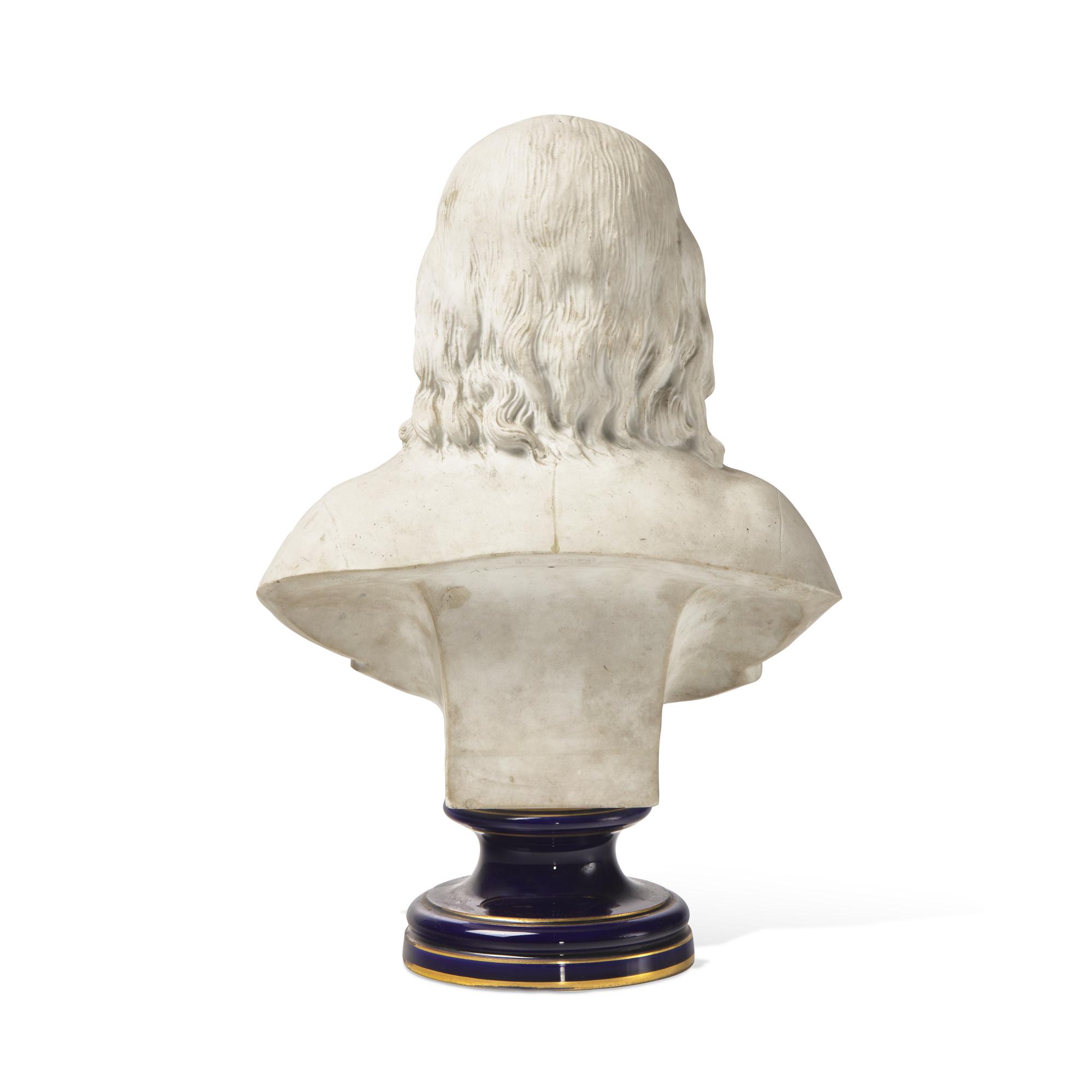 A Sevres Bisque Porcelain Bust of Benjamin Franklin, After the Example by Jean-Jacques Caffieri (French, 1725-1792)