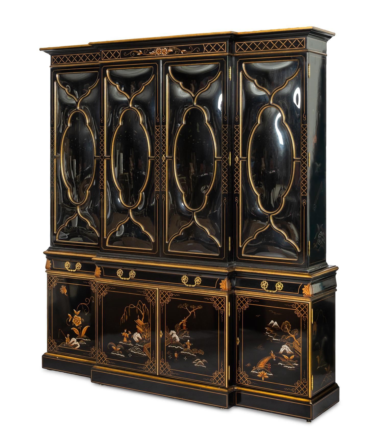 A Karges Black-Japanned Breakfront Bookcase