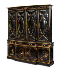 A Karges Black-Japanned Breakfront Bookcase