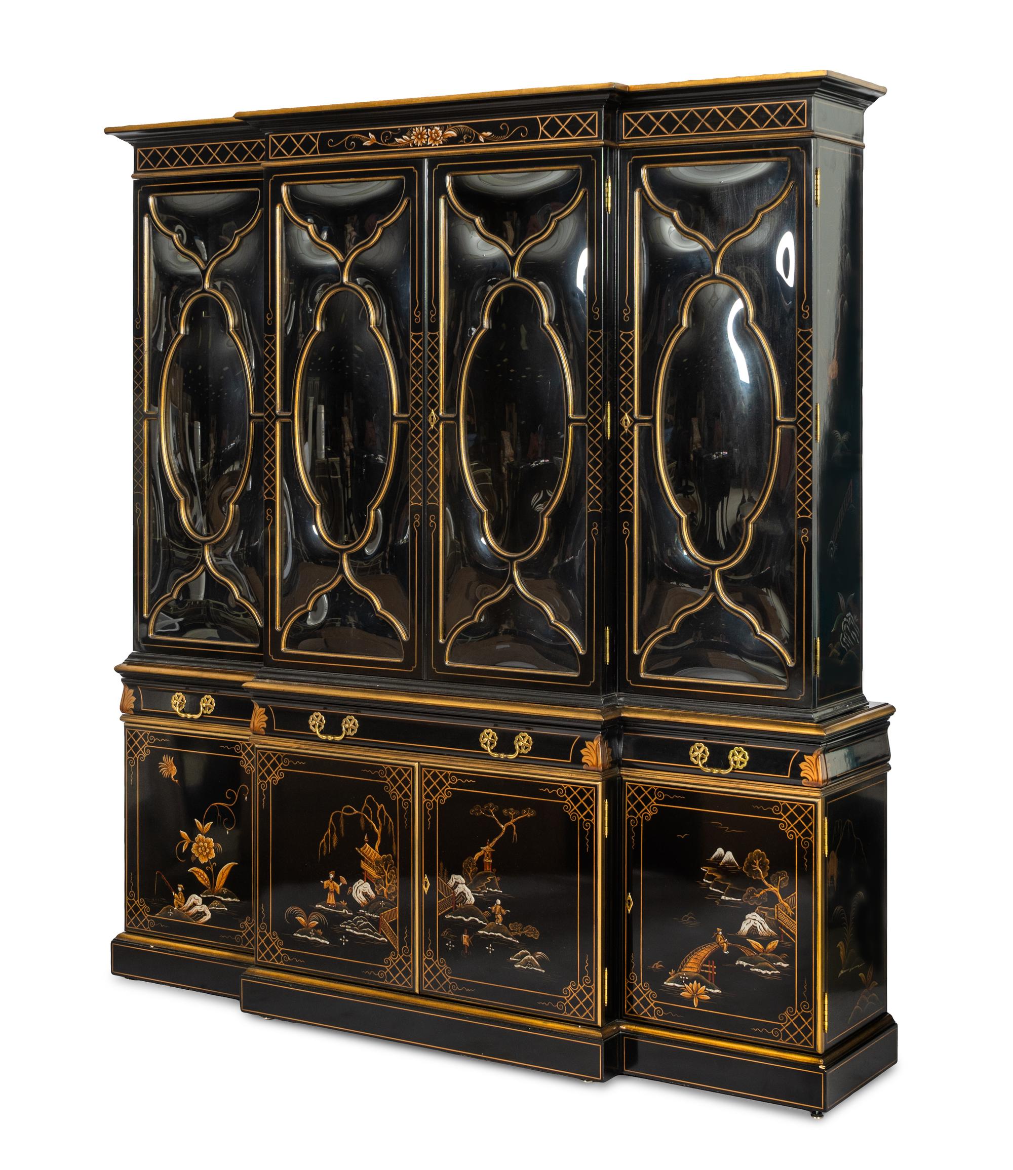 A Karges Black-Japanned Breakfront Bookcase