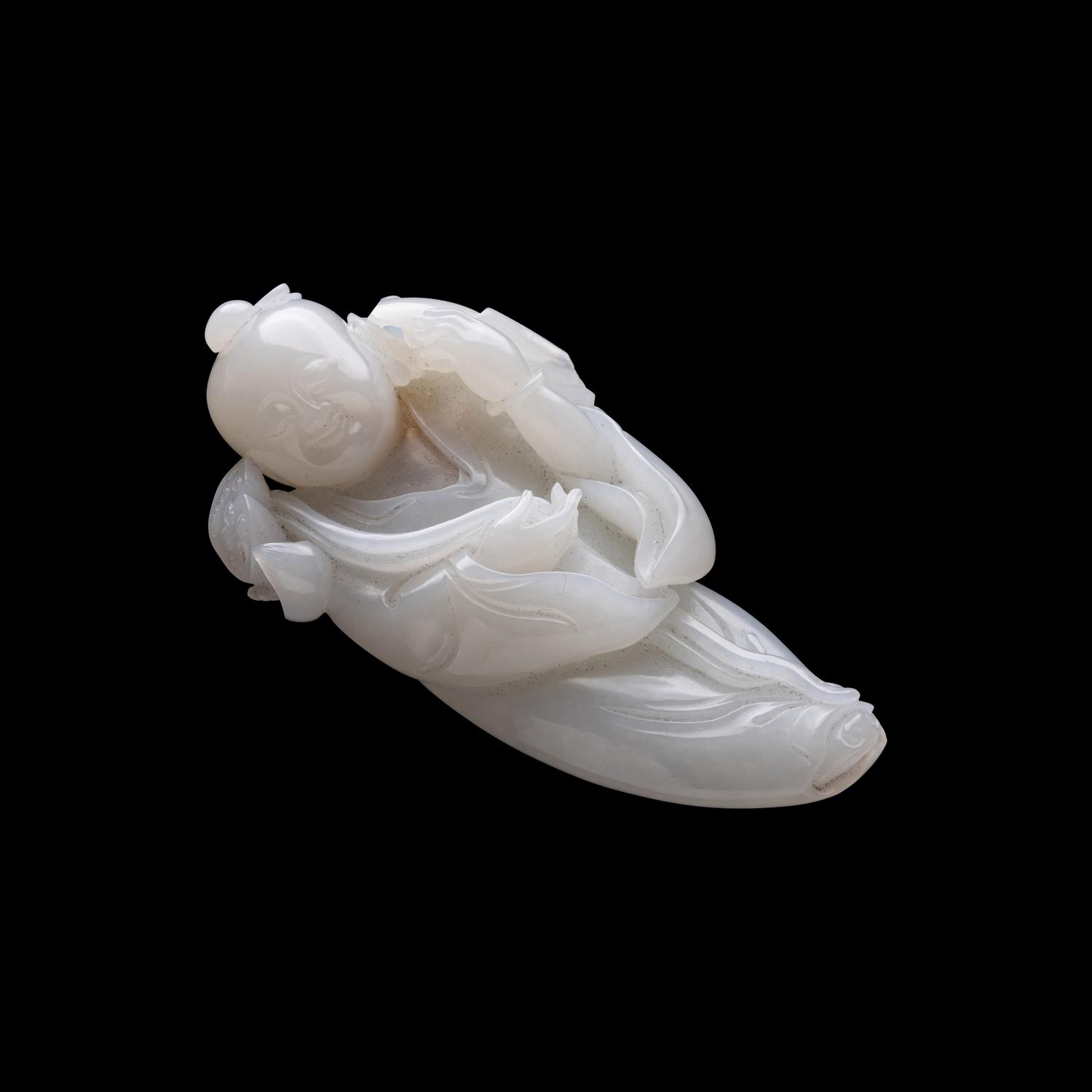 Four Chinese Celadon and White Jade Carvings, 20th Century 近代 青白玉把件四枚
