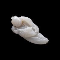 Four Chinese Celadon and White Jade Carvings, 20th Century 近代 青白玉把件四枚