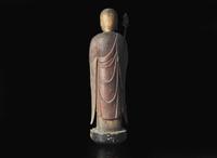 A Japanese lacquered and painted wood figure of Jizo Bosatsu, Edo period or earlier 日本漆器木雕 江戶或更早