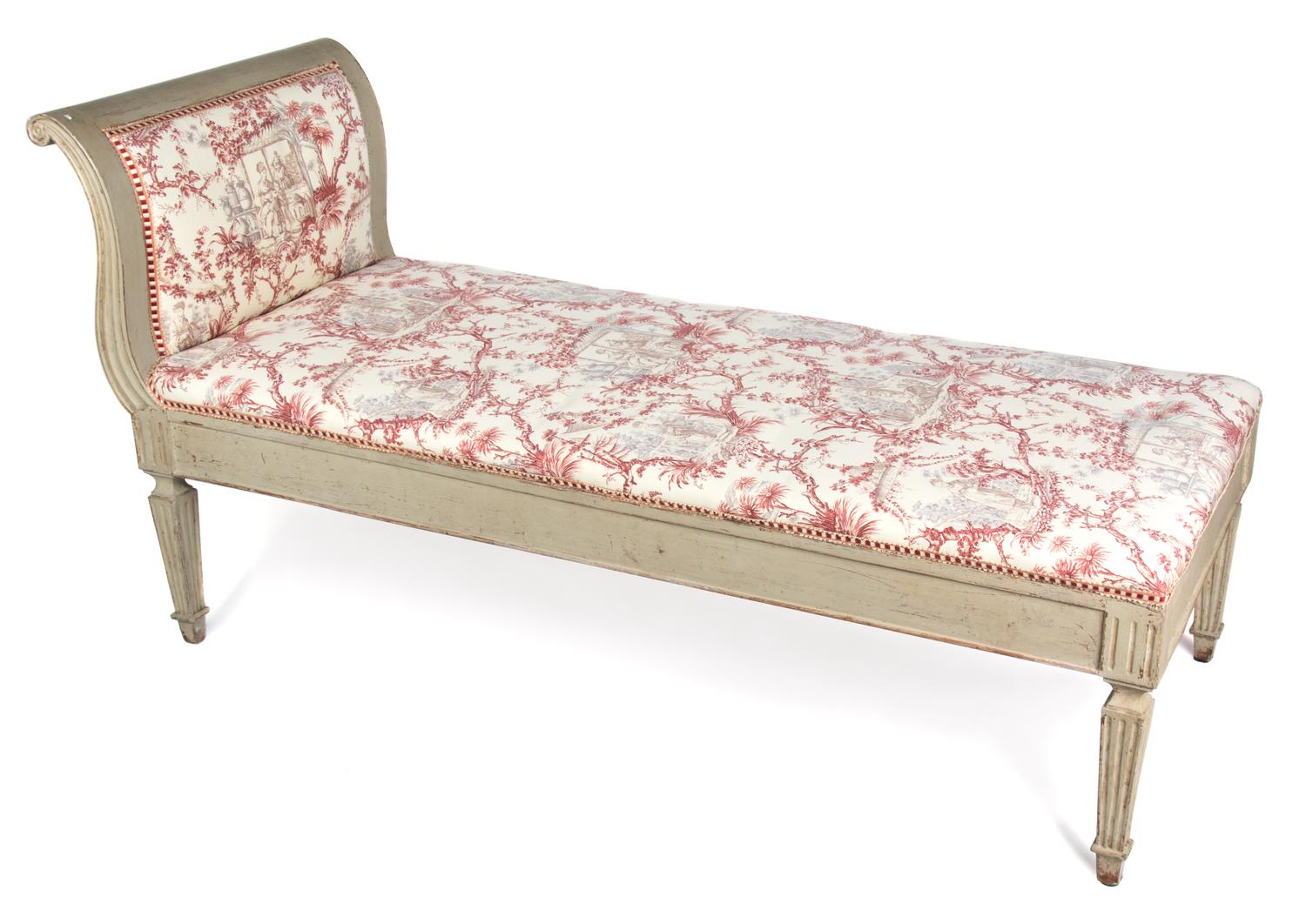 A Swedish Gustavian Style Painted Chaise Lounge Height 29 1/2 x width 60 x depth 24 inches. — 19TH CENTURY
