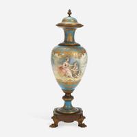 A Sèvres Style Porcelain Gilt-Bronze Mounted Hand-Painted Covered Vase Signed F. Bellanger