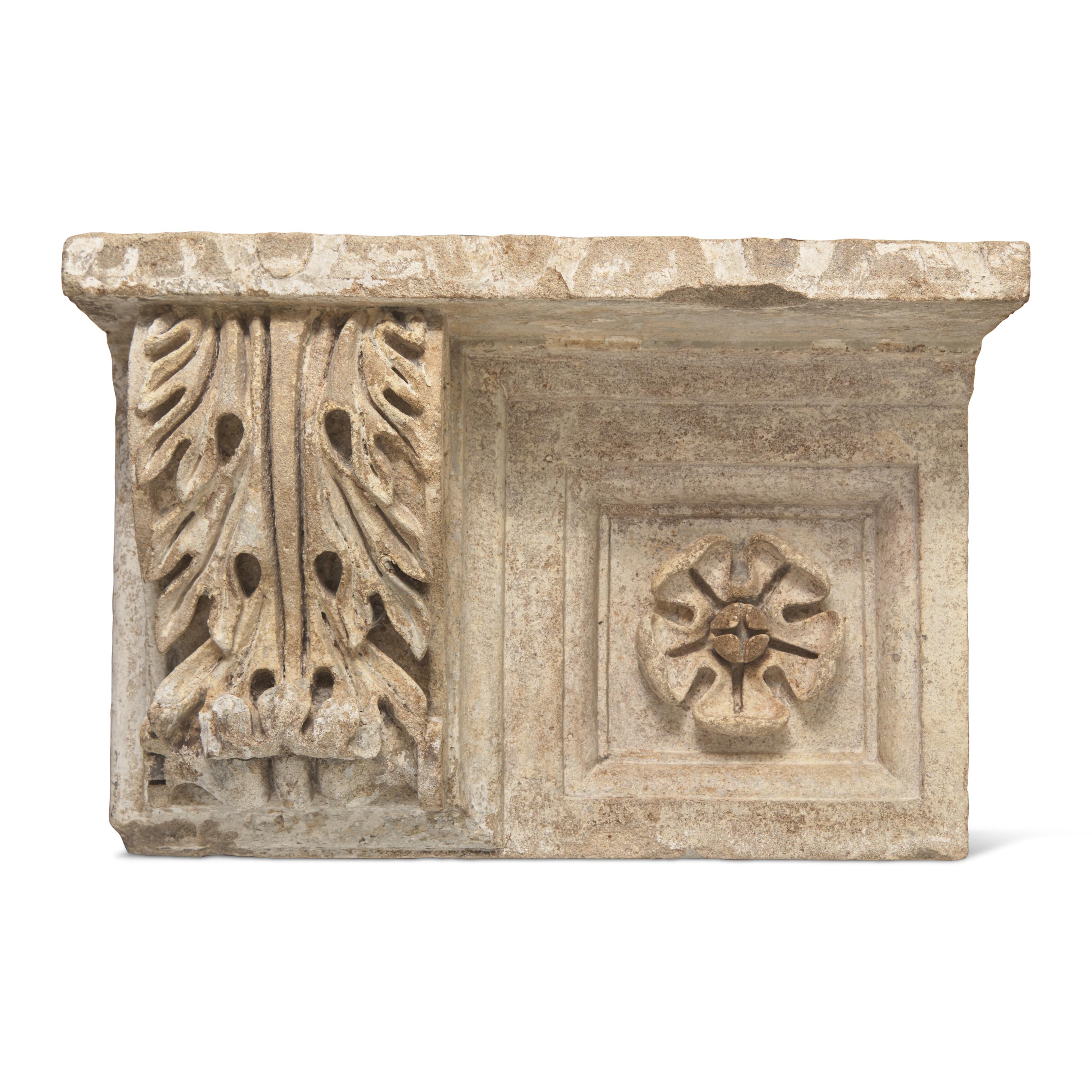A Carved Sandstone Cornice Fragment and a Carved Marble Capital Fragment from the U.S. Capitol Building