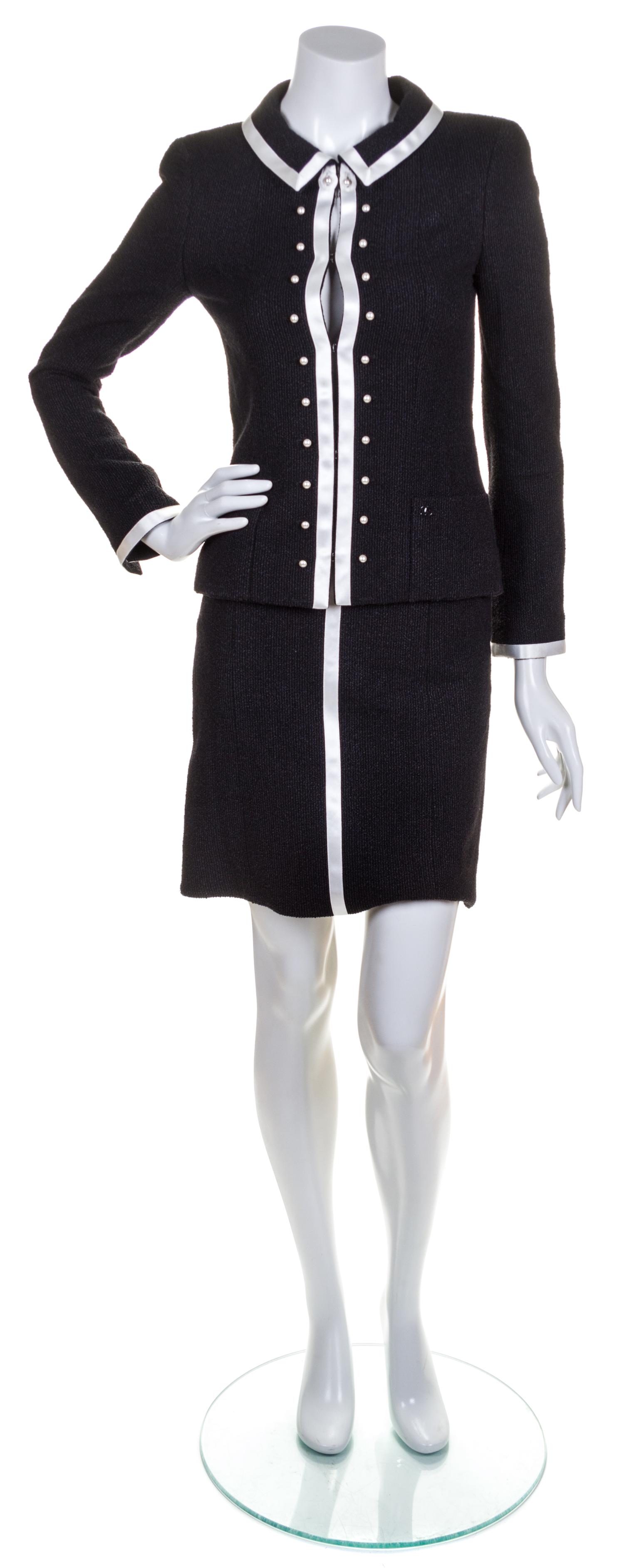 A Chanel Black Boucle Skirt Suit, Size 36.