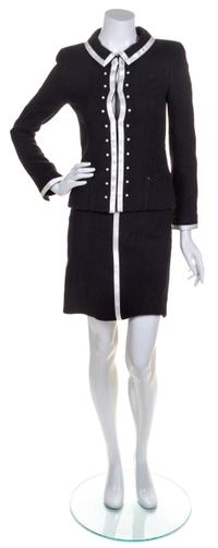 A Chanel Black Boucle Skirt Suit, Size 36.