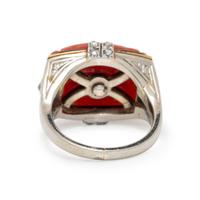 CARNELIAN, DIAMOND, AND ENAMEL RING