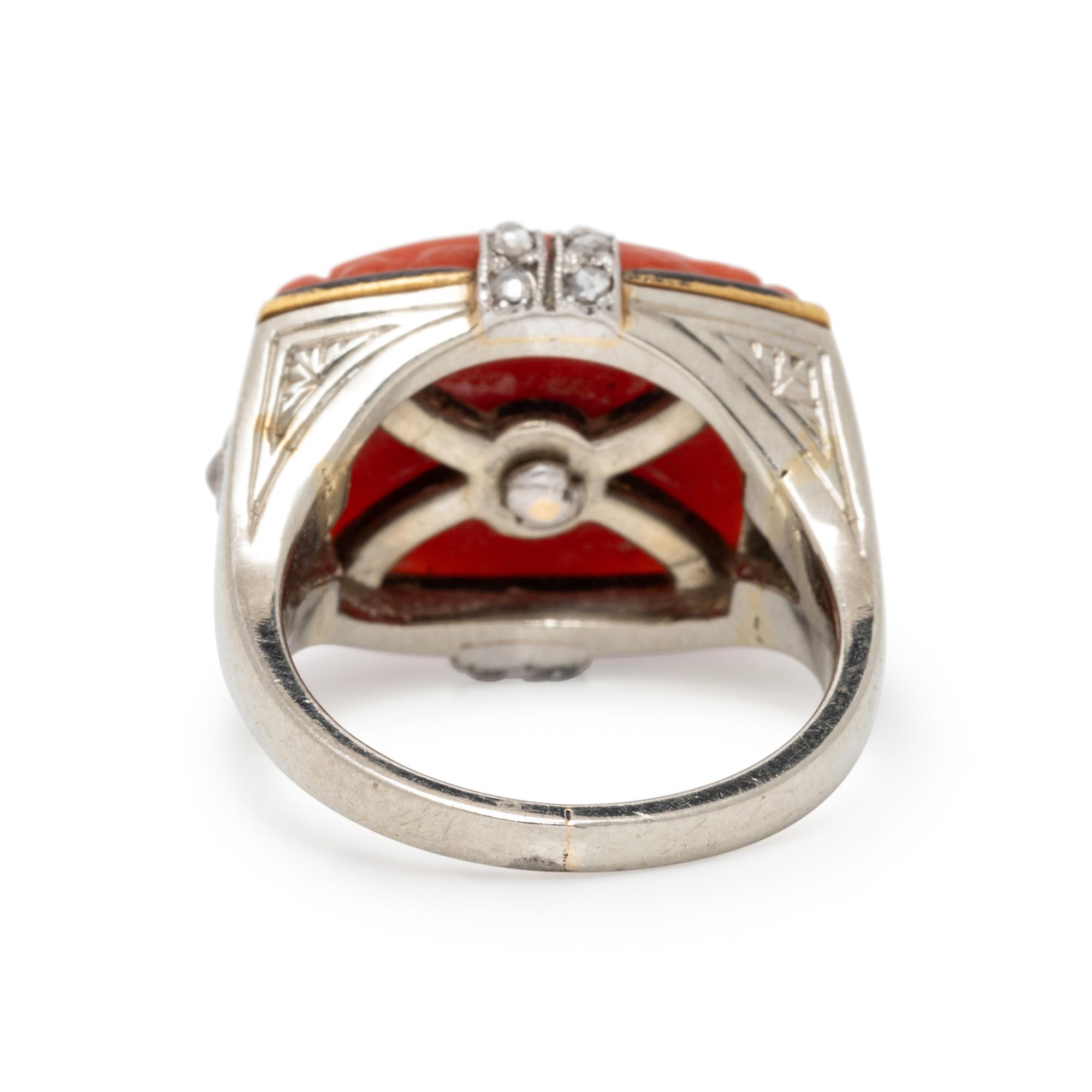 CARNELIAN, DIAMOND, AND ENAMEL RING