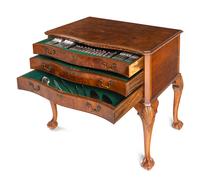 A Cooper Brothers Silver Flatware Service in a Fitted Burl Walnut Chest