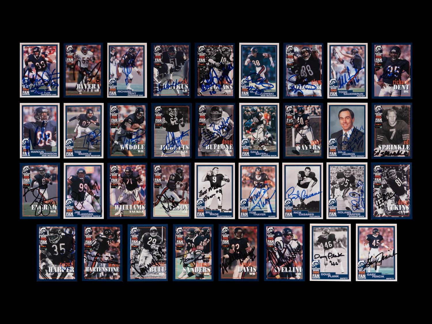 A Group of 75 Chicago Bears Signed Autograph Team Issued Football Cards Including Multiple Hall of Fame and Deceased Players (Beckett Authentication Services BAS Certified),