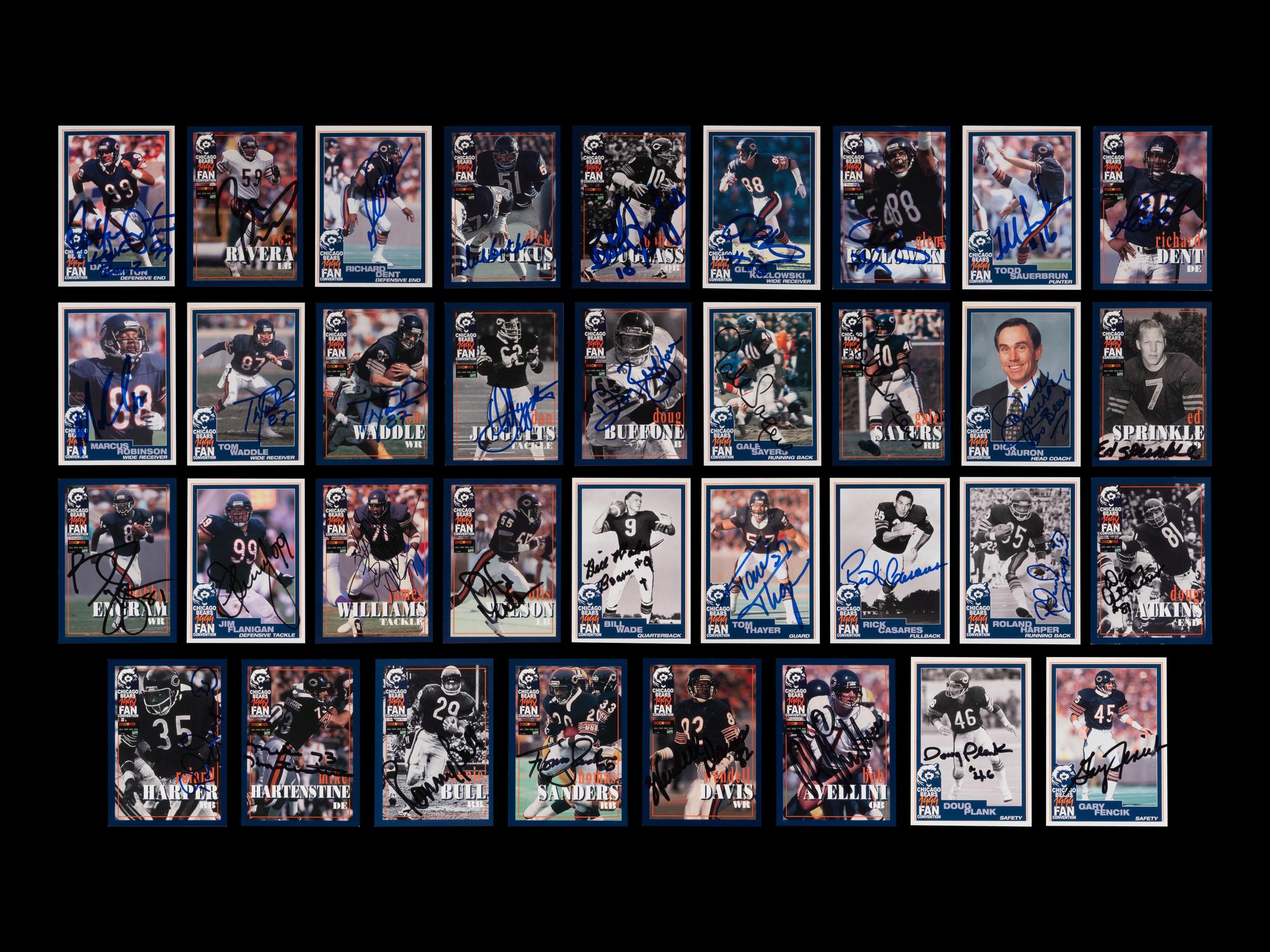 A Group of 75 Chicago Bears Signed Autograph Team Issued Football Cards Including Multiple Hall of Fame and Deceased Players (Beckett Authentication Services BAS Certified),