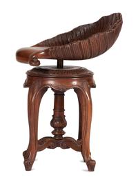 An Italian Grotto Shell-Carved Walnut Adjustable Music Stool