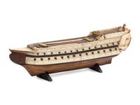 A French Prisoner of War Fruitwood and Bone Model Gunship