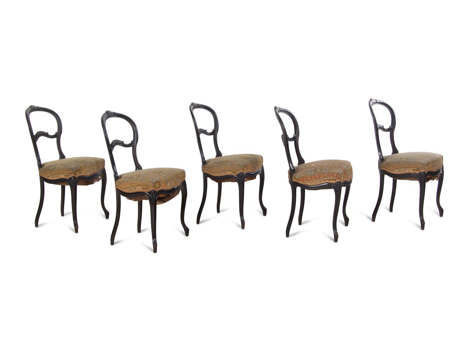 A Set of Five Victorian Ebonized Balloon Side Chairs