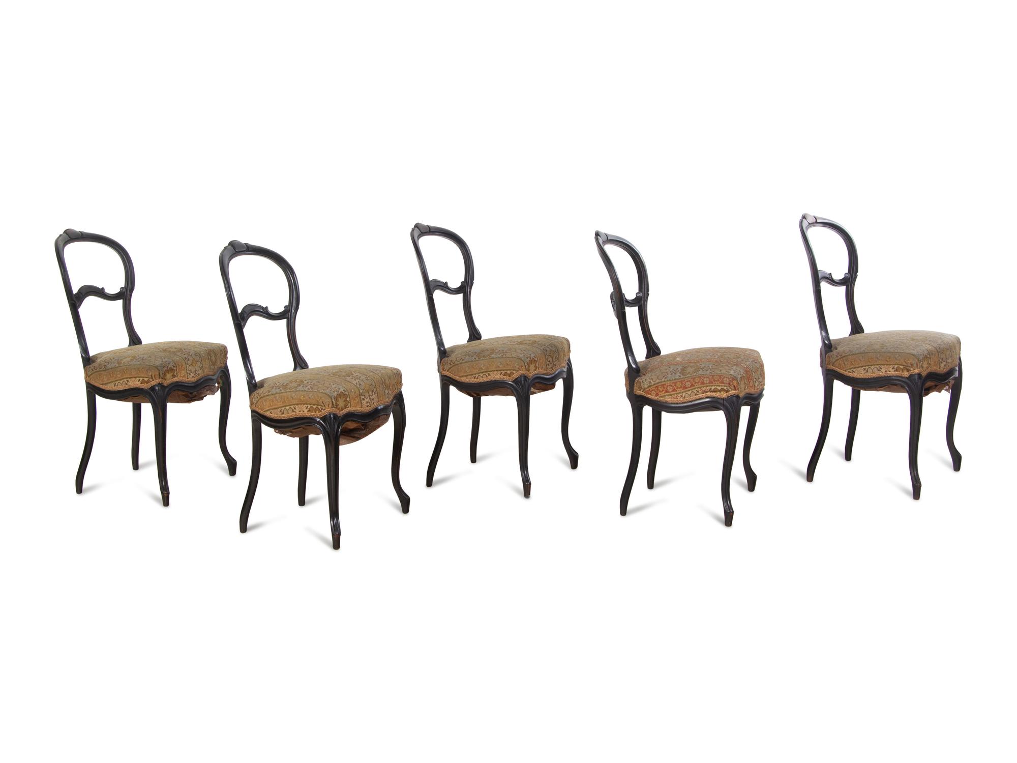 A Set of Five Victorian Ebonized Balloon Side Chairs