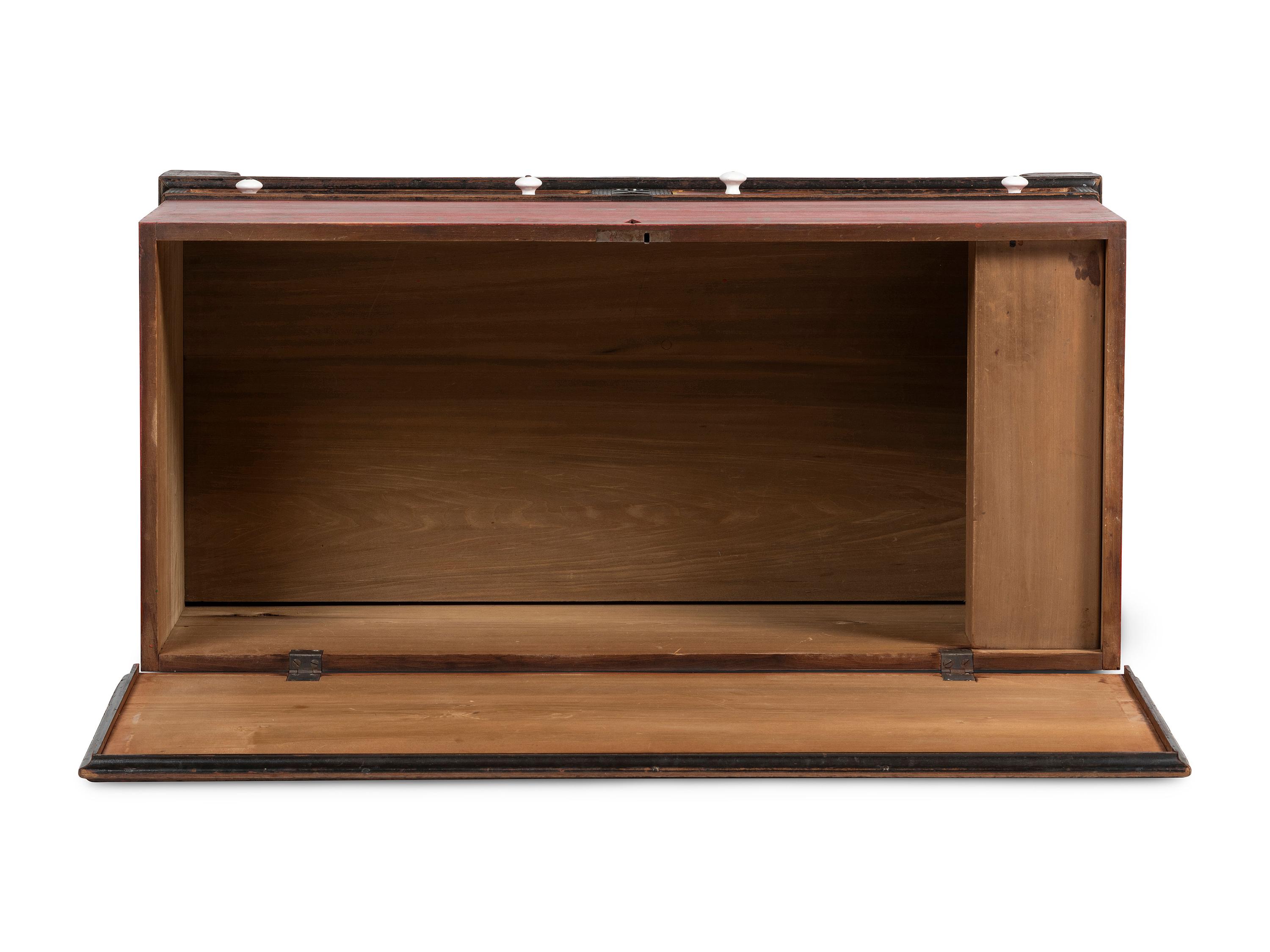 A Soap Hollow Stencil-Decorated and Heart-Carved Poplar Two-Drawer Blanket Chest