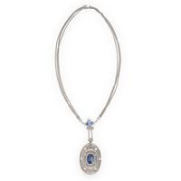 Synthetic Sapphire and Diamond Pendant Necklace