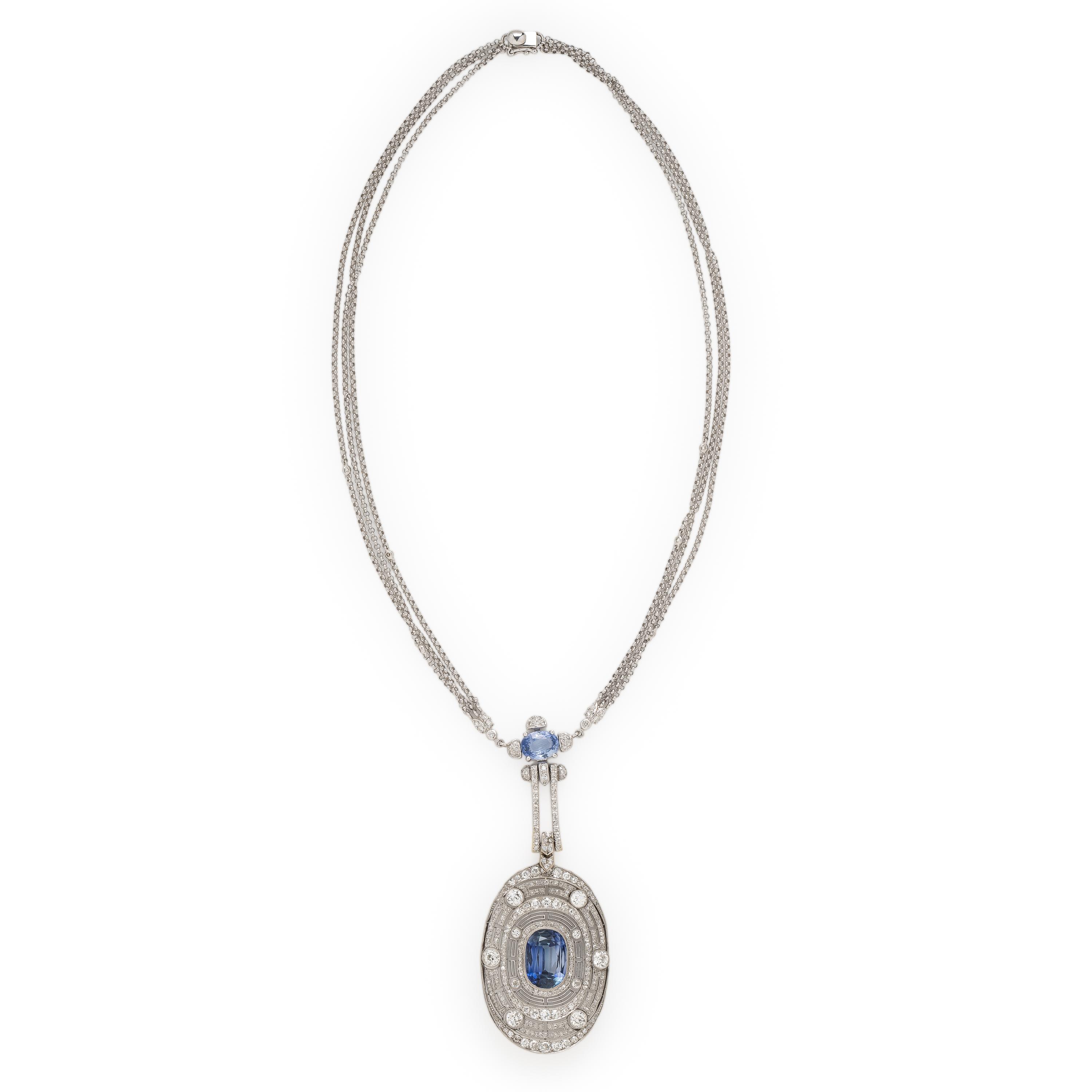 Synthetic Sapphire and Diamond Pendant Necklace