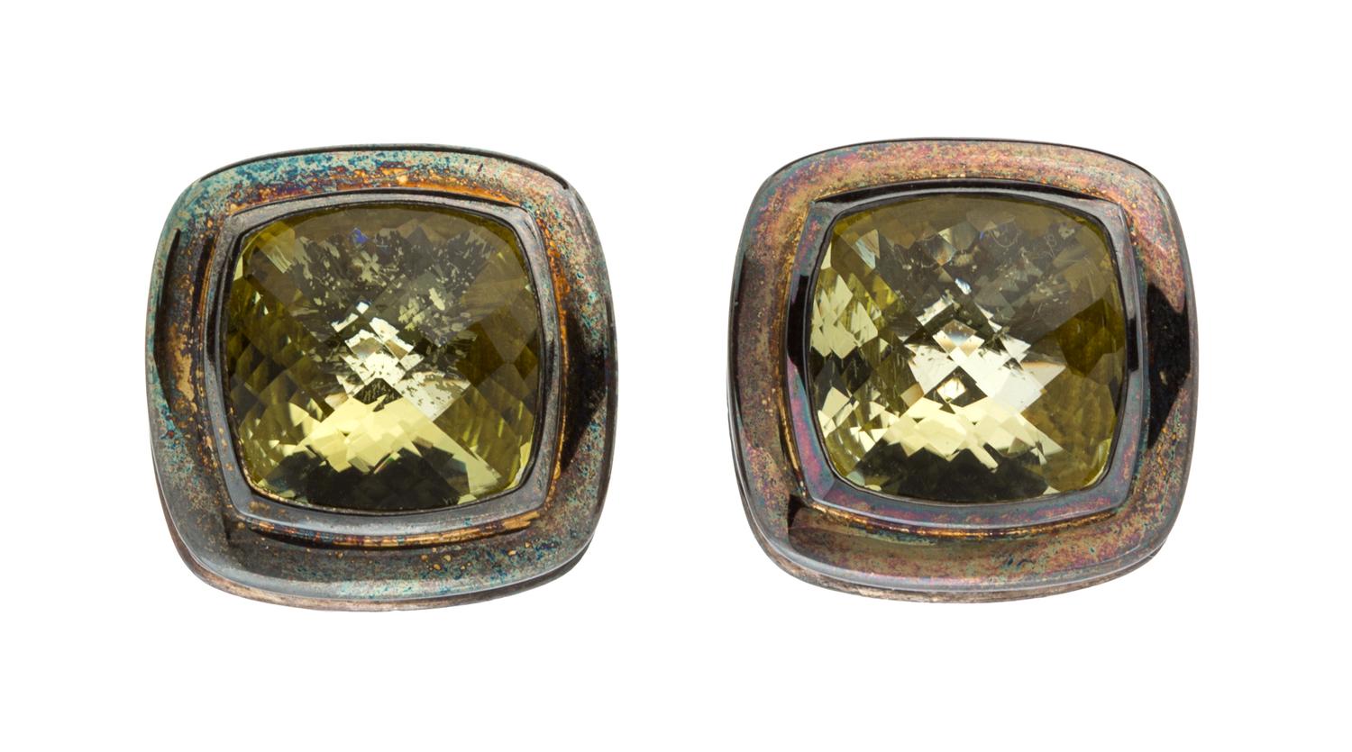 A Pair of Sterling Silver, 18 Karat Yellow Gold and Lemon Quartz Albion Earclips, David Yurman, 10.50 dwts.