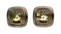 A Pair of Sterling Silver, 18 Karat Yellow Gold and Lemon Quartz Albion Earclips, David Yurman, 10.50 dwts.