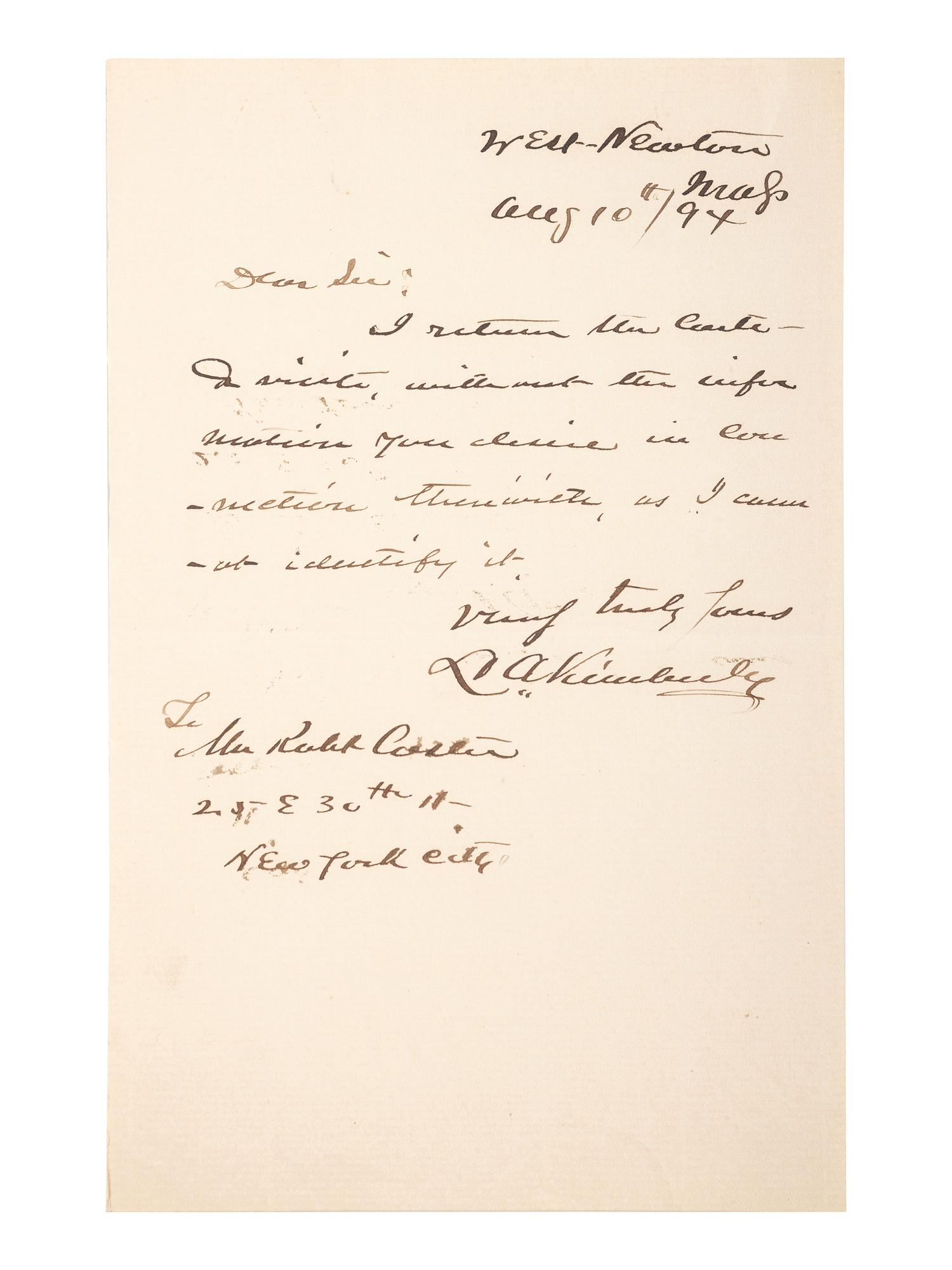 [CIVIL WAR - NAVY]. A group of 9 documents related to Robert Coster and his efforts to confirm the identity of the man who lashed Rear Admiral David G. Farragut to the rigging of the Hartford at the Battle of Mobile Bay.