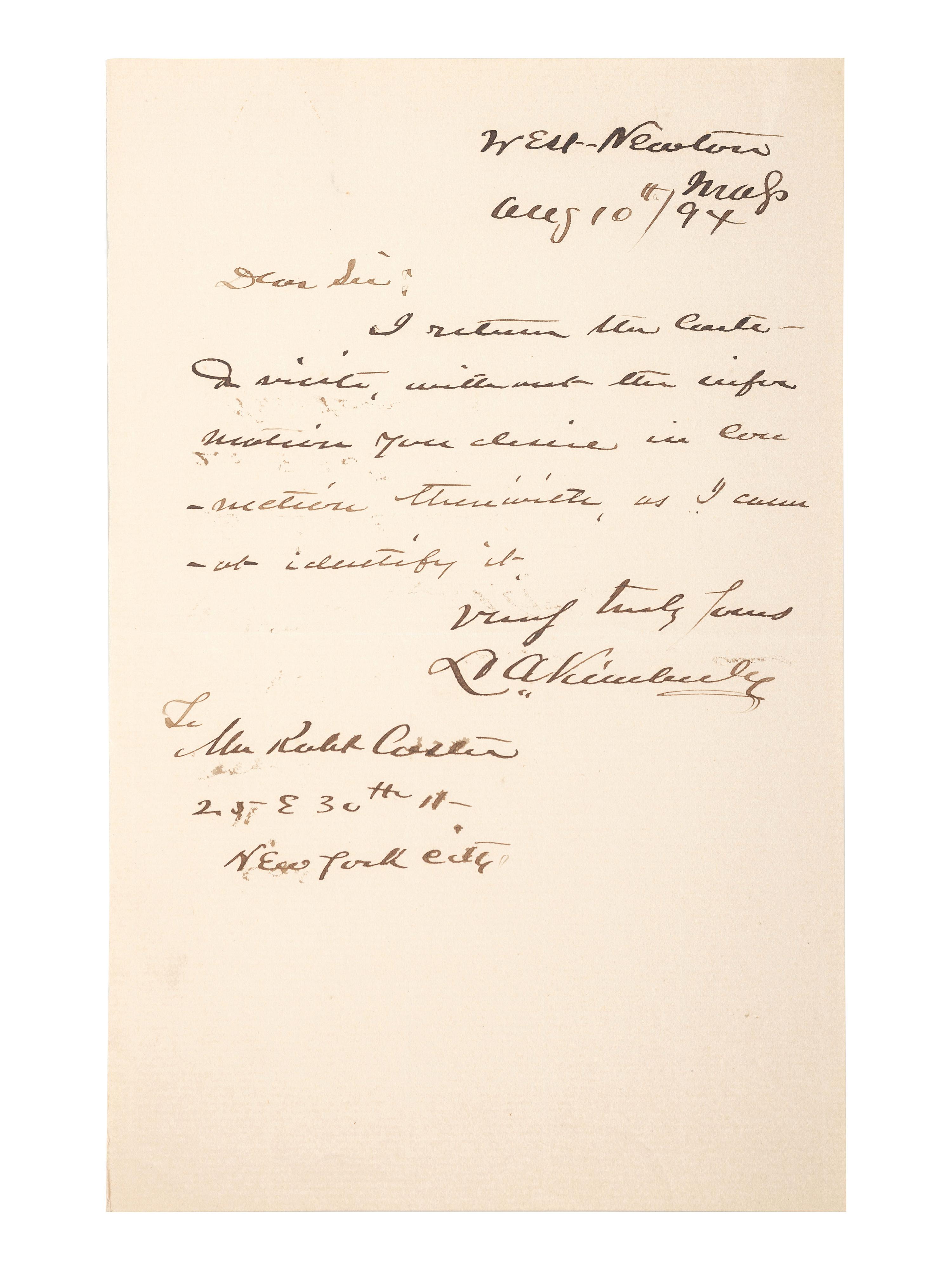 [CIVIL WAR - NAVY]. A group of 9 documents related to Robert Coster and his efforts to confirm the identity of the man who lashed Rear Admiral David G. Farragut to the rigging of the Hartford at the Battle of Mobile Bay.