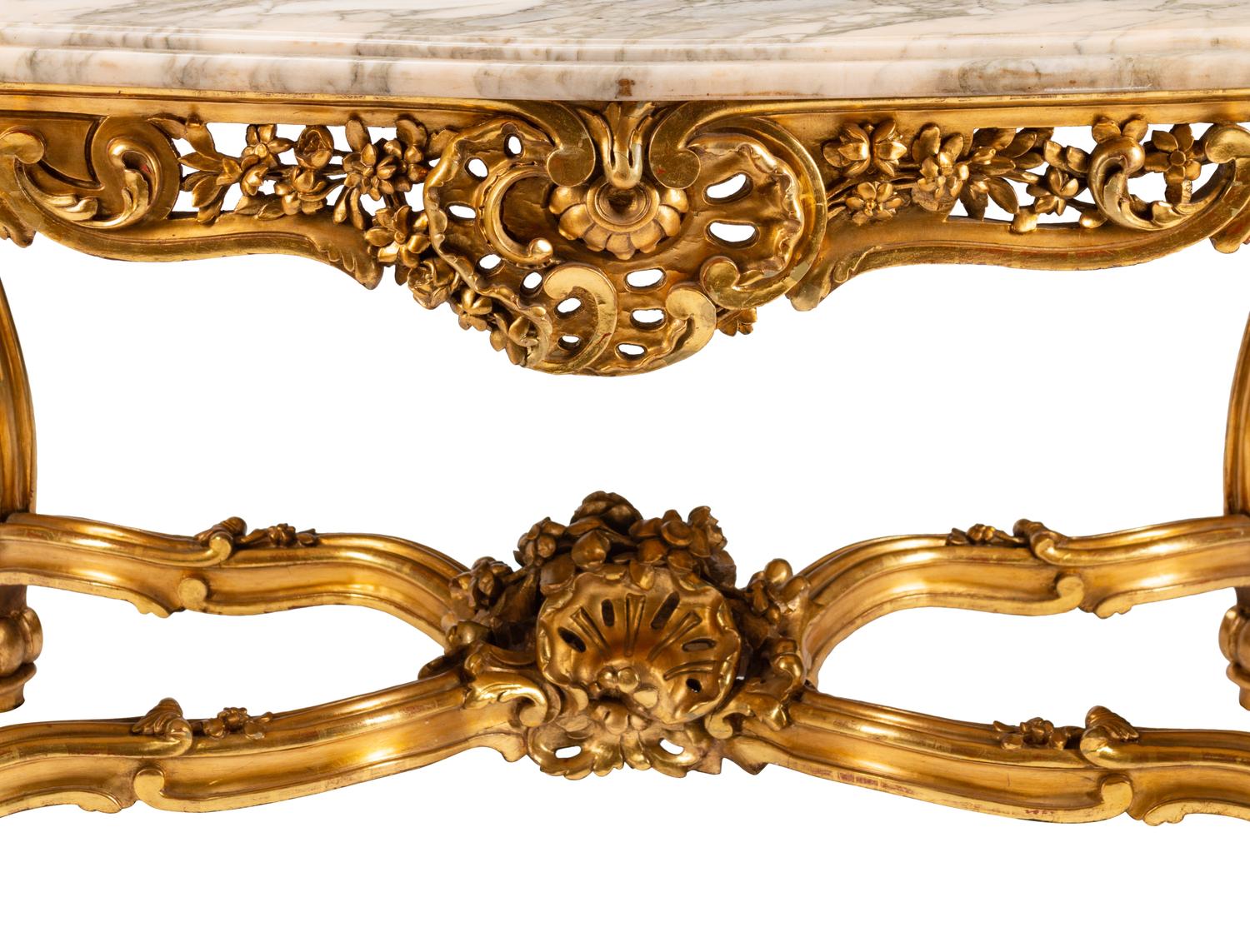 A Louis XV Style Pierce-Carved Giltwood Salon Table