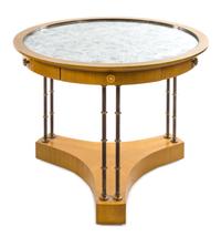 A Continental Mirror Inset Games Table Height 29 3/8 x diameter of top 39 1/4 inches. — 20TH CENTURY