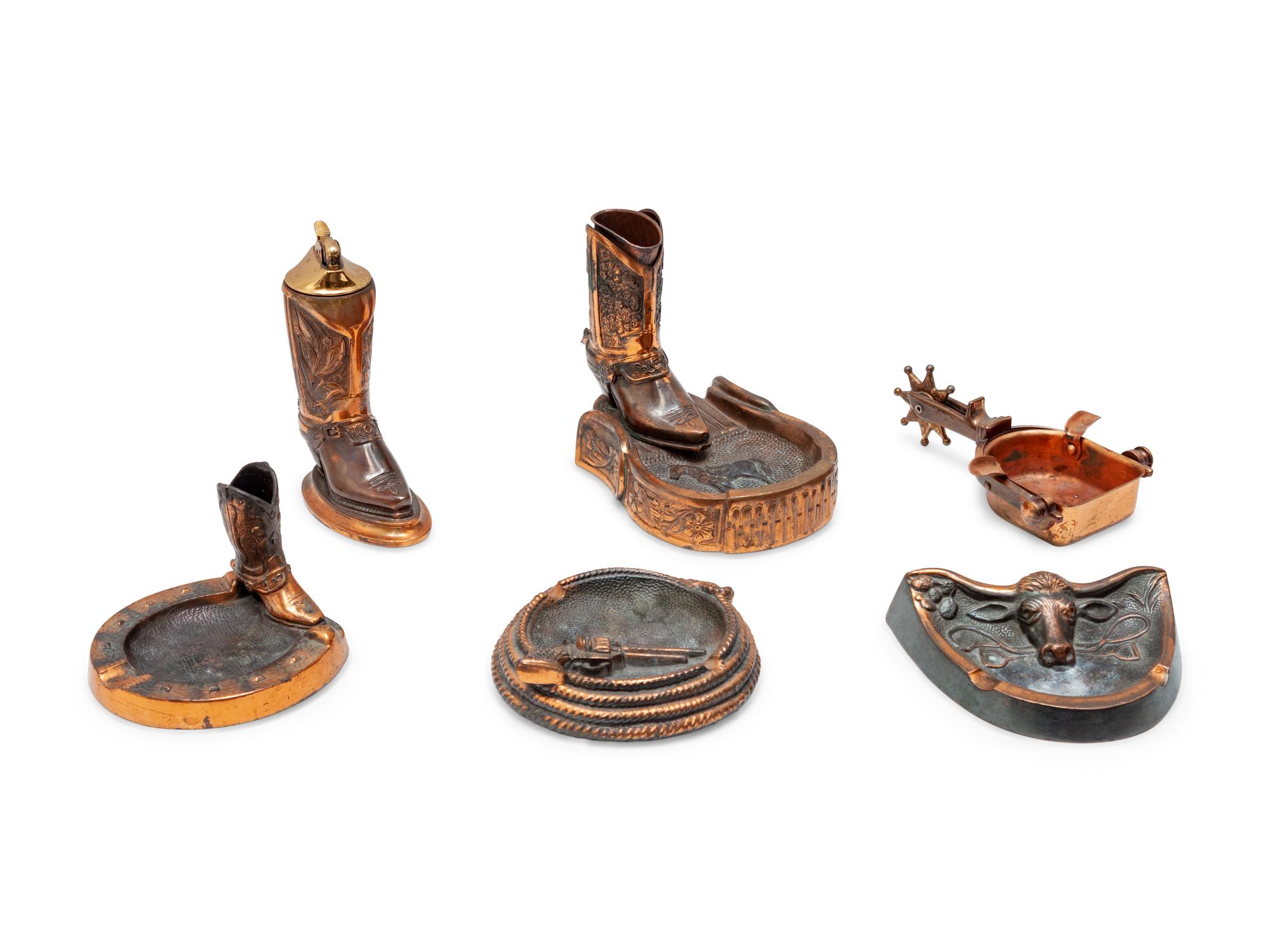 Six Copper Western Themed Smoking Accessories
