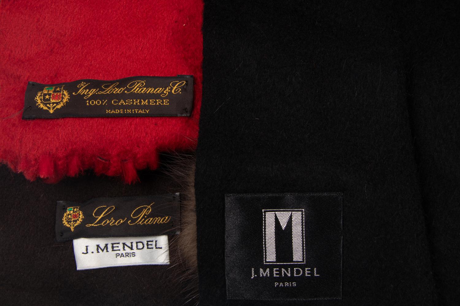 Three J. Mendel Cashmere Scarves With Fur Rosettes