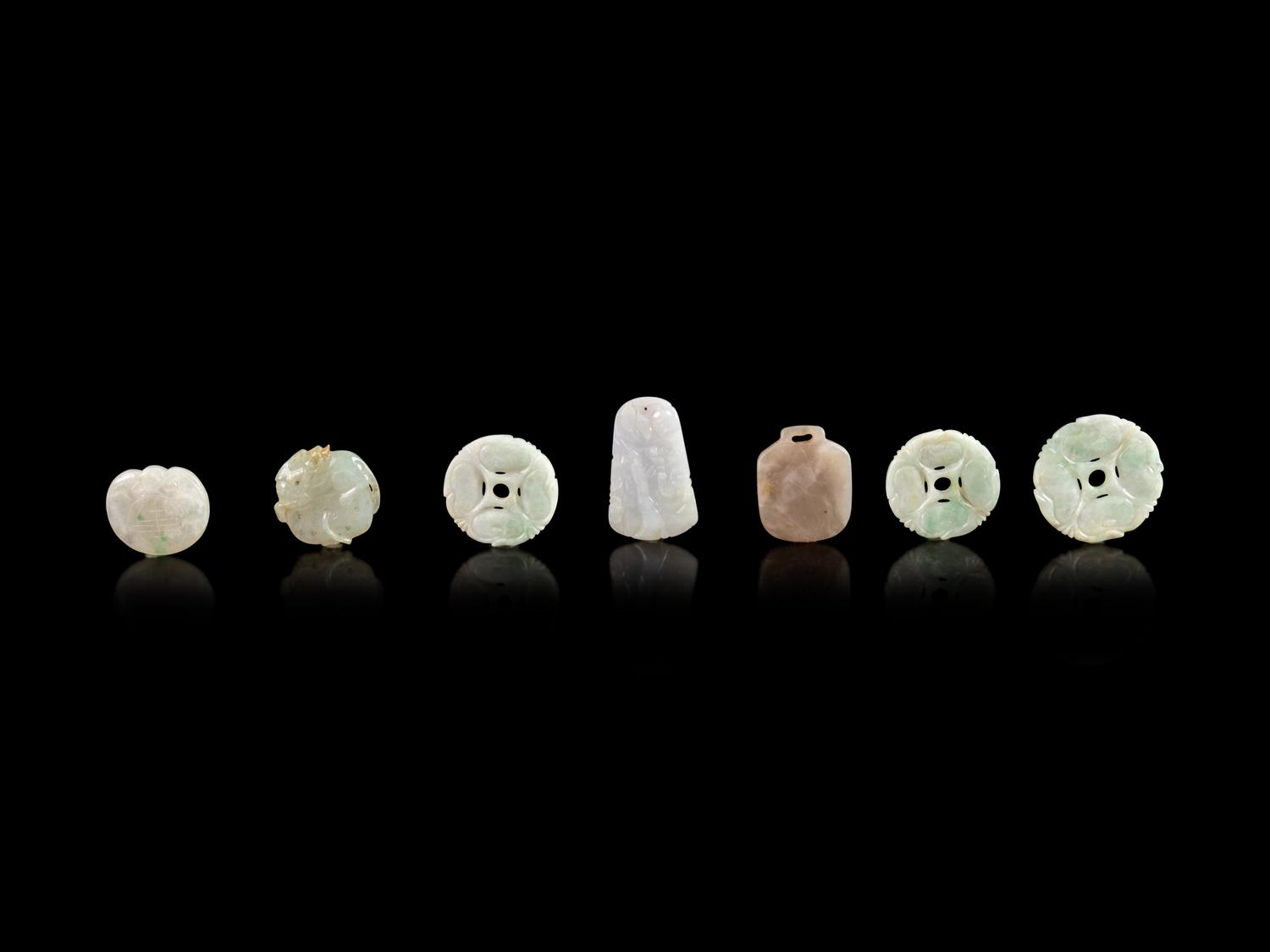 Seven Chinese Jade and Jadeite Pendants