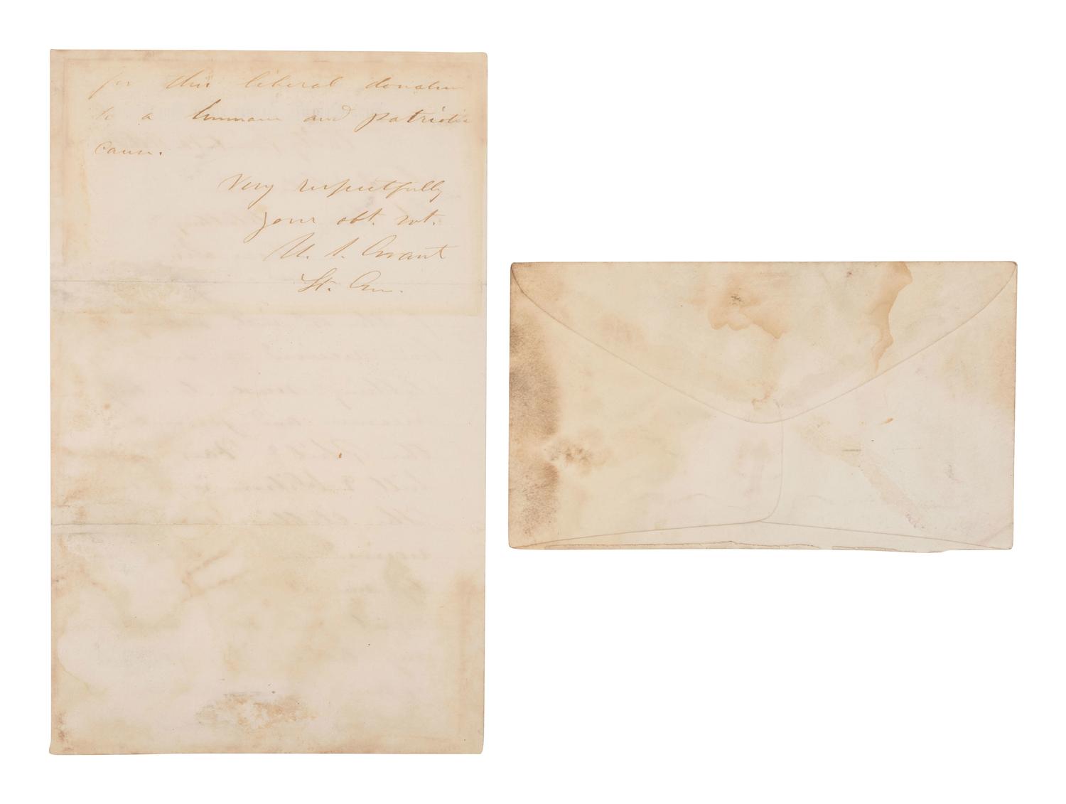 GRANT, Ulysses S. (1822-1885). Autograph letter signed ("U.S. Grant"), as Lieutenant General. City Point, VA, 25 October 1864. With original cover addressed in Grant's hand.