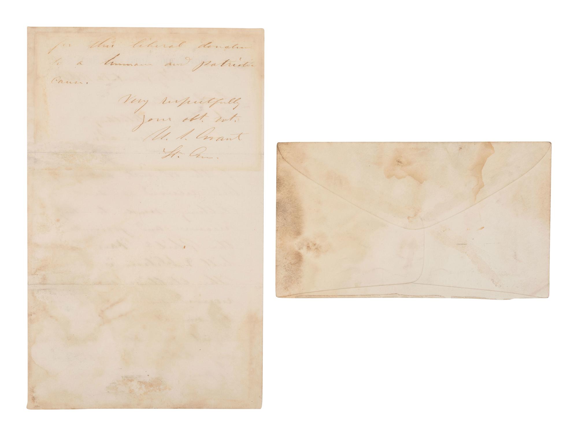 GRANT, Ulysses S. (1822-1885). Autograph letter signed ("U.S. Grant"), as Lieutenant General. City Point, VA, 25 October 1864. With original cover addressed in Grant's hand.