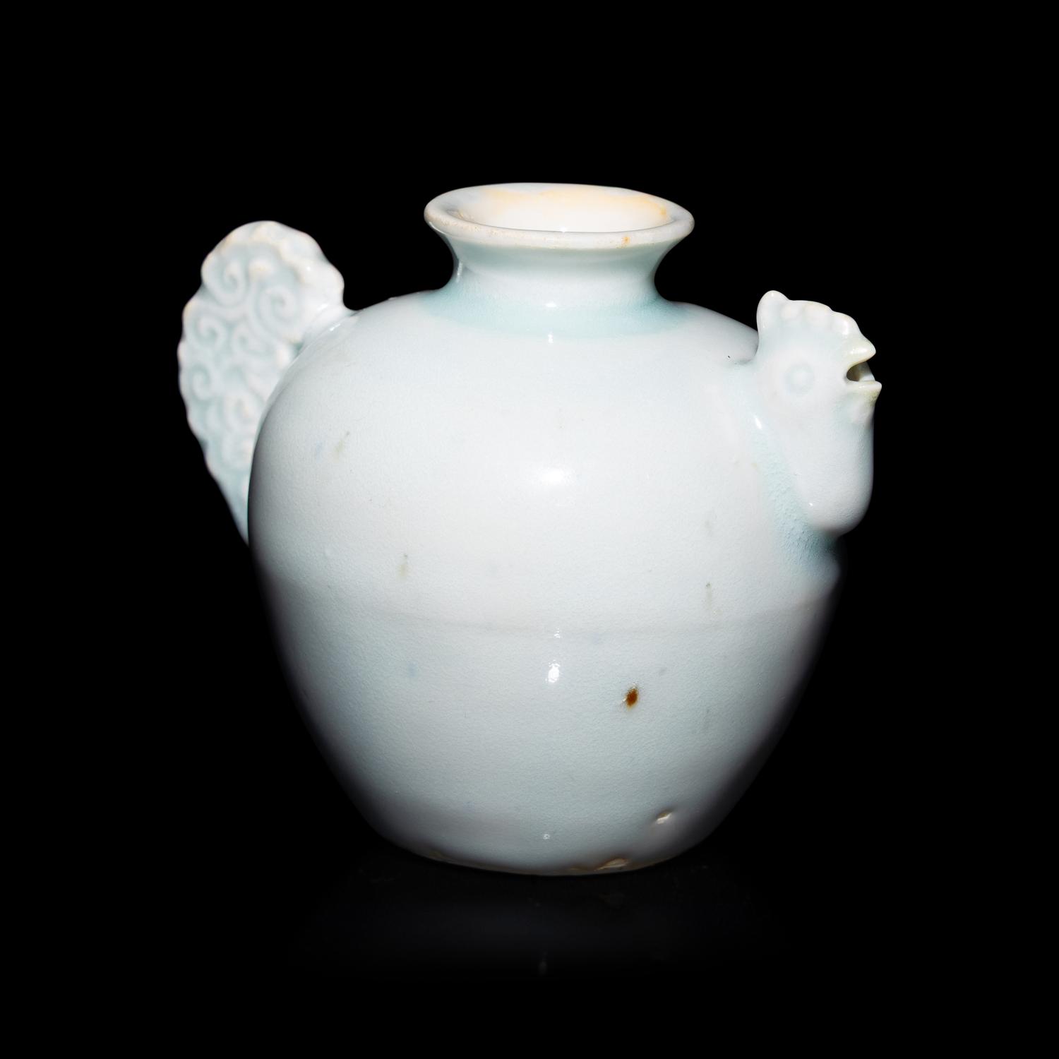 A Chinese Qingbai Glazed Chicken-Head Water Dropper, Yuan Dynasty — 元 影青釉雞首壺
