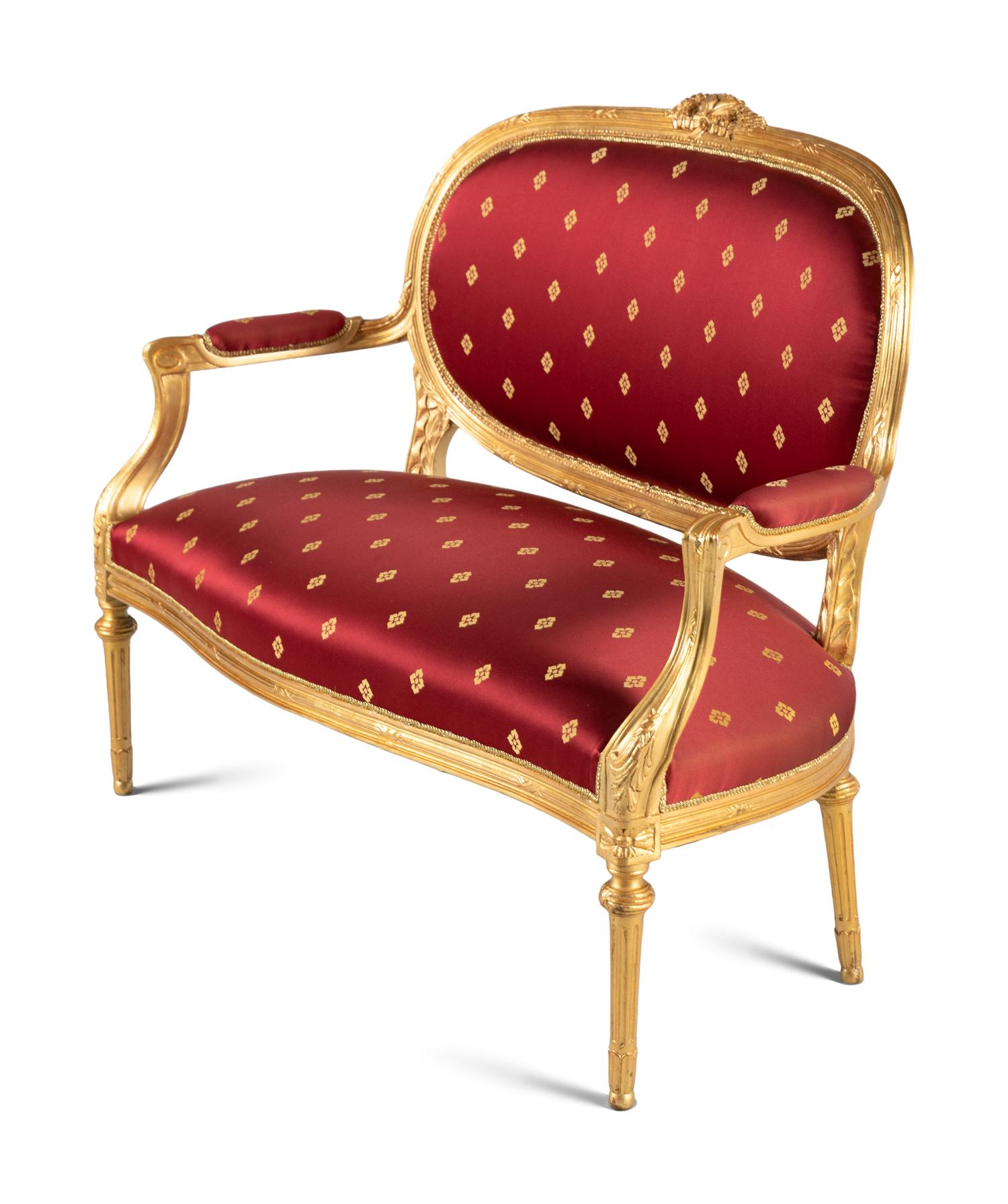 A Louis XVI Style Giltwood Four-Piece Salon Suite