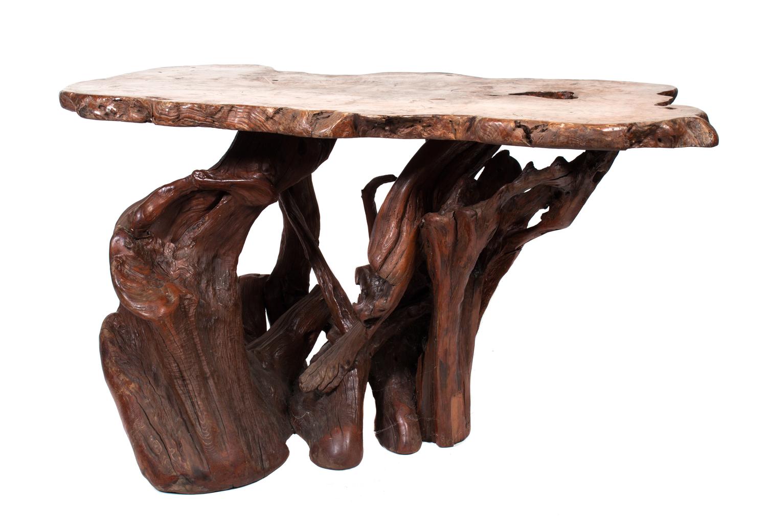 A Driftwood Dining Suite Height of table 38 1/4 x width 70 x depth 37 1/2 inches.