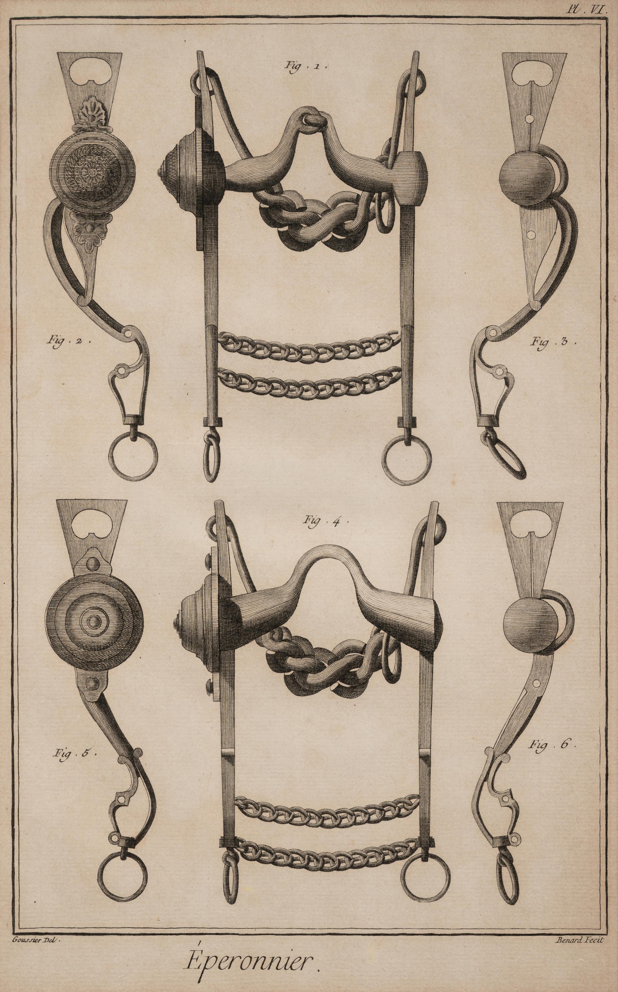 Four Engravings Depicting Horse Spurs, after Louis-Jacques Goussier