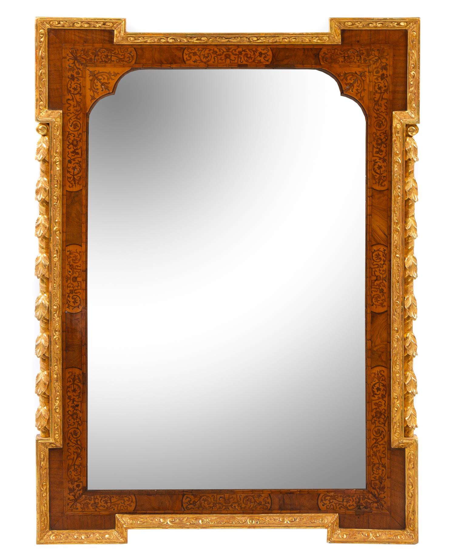 A Continental Parcel Gilt Marquetry Mirror Height 36 x width 26 inches. — 19TH CENTURY