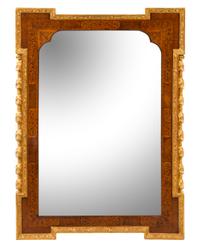 A Continental Parcel Gilt Marquetry Mirror Height 36 x width 26 inches. — 19TH CENTURY