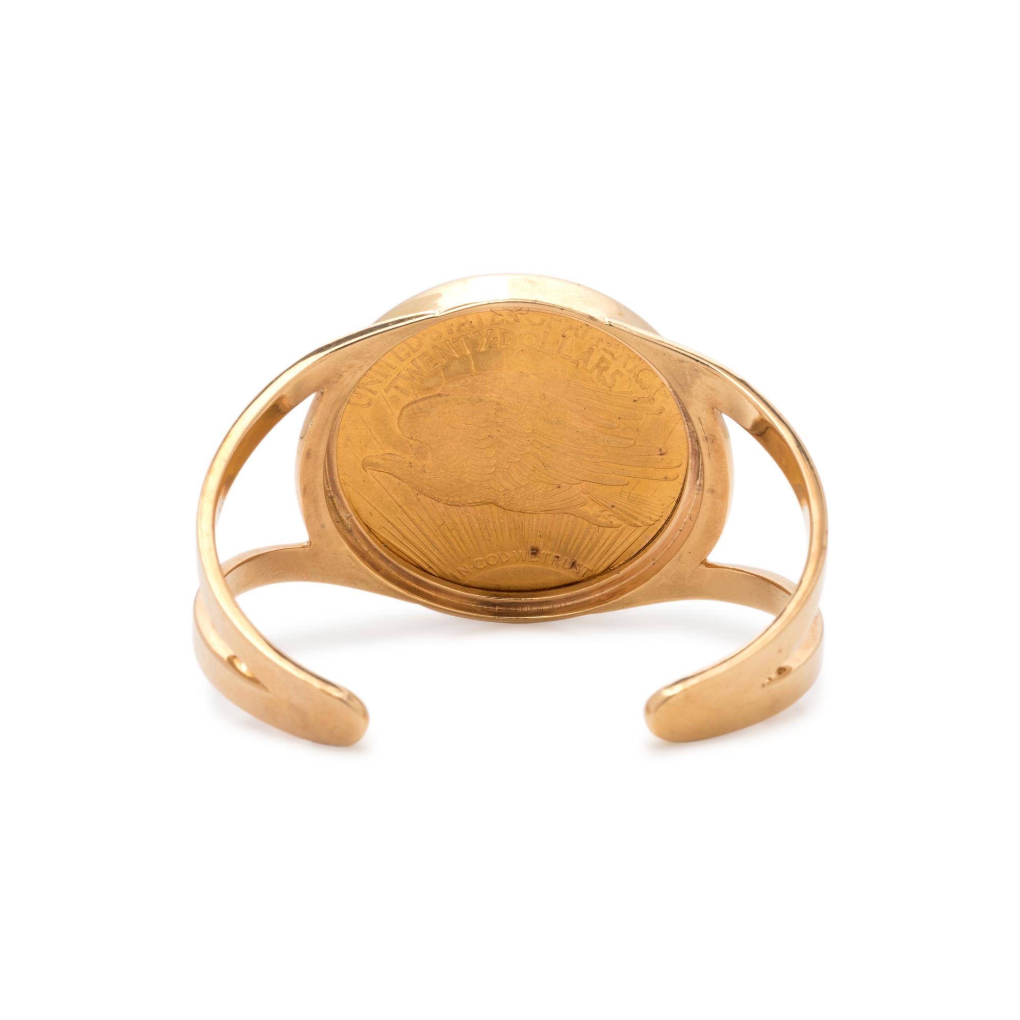 YELLOW GOLD AND US $20 LIBERTY COIN CUFF BRACELET