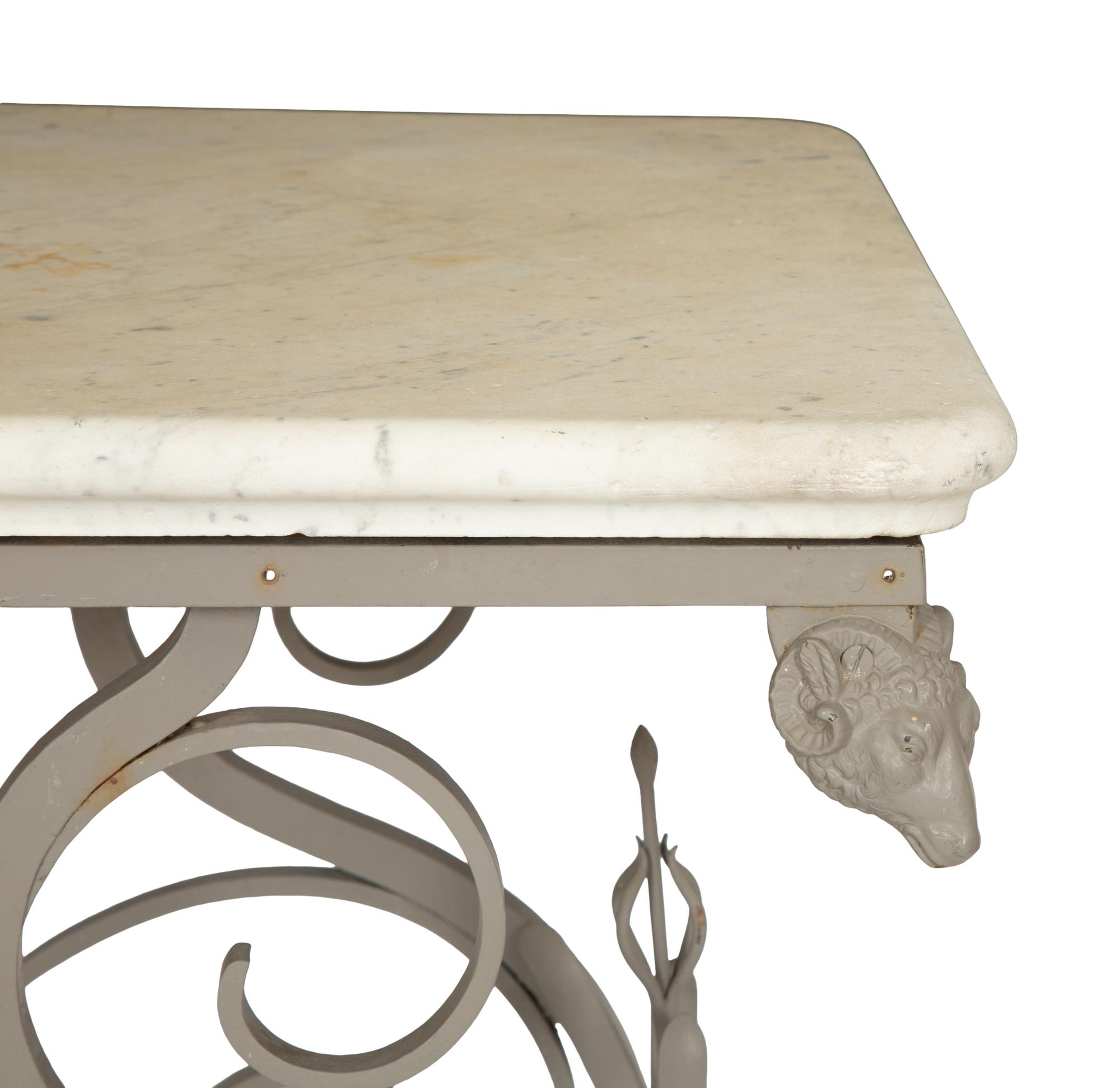 A French Wrought Iron Pastry Table with Honed Carrara Marble Top