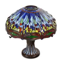 An Art Nouveau Style Cast Bronze and Leaded Glass Dragonfly Table Lamp