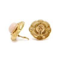 YELLOW GOLD AND ANGEL SKIN CORAL EARCLIPS