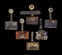 Six Japanese Leather and Clocth Tobacco Purses