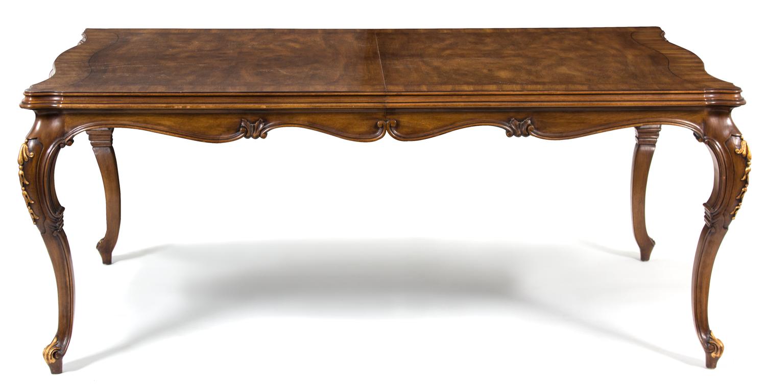 A Karges Louis XV Style Dining Table Height 30 x width closed 71 x depth 47 inches. — MID 20TH CENTURY