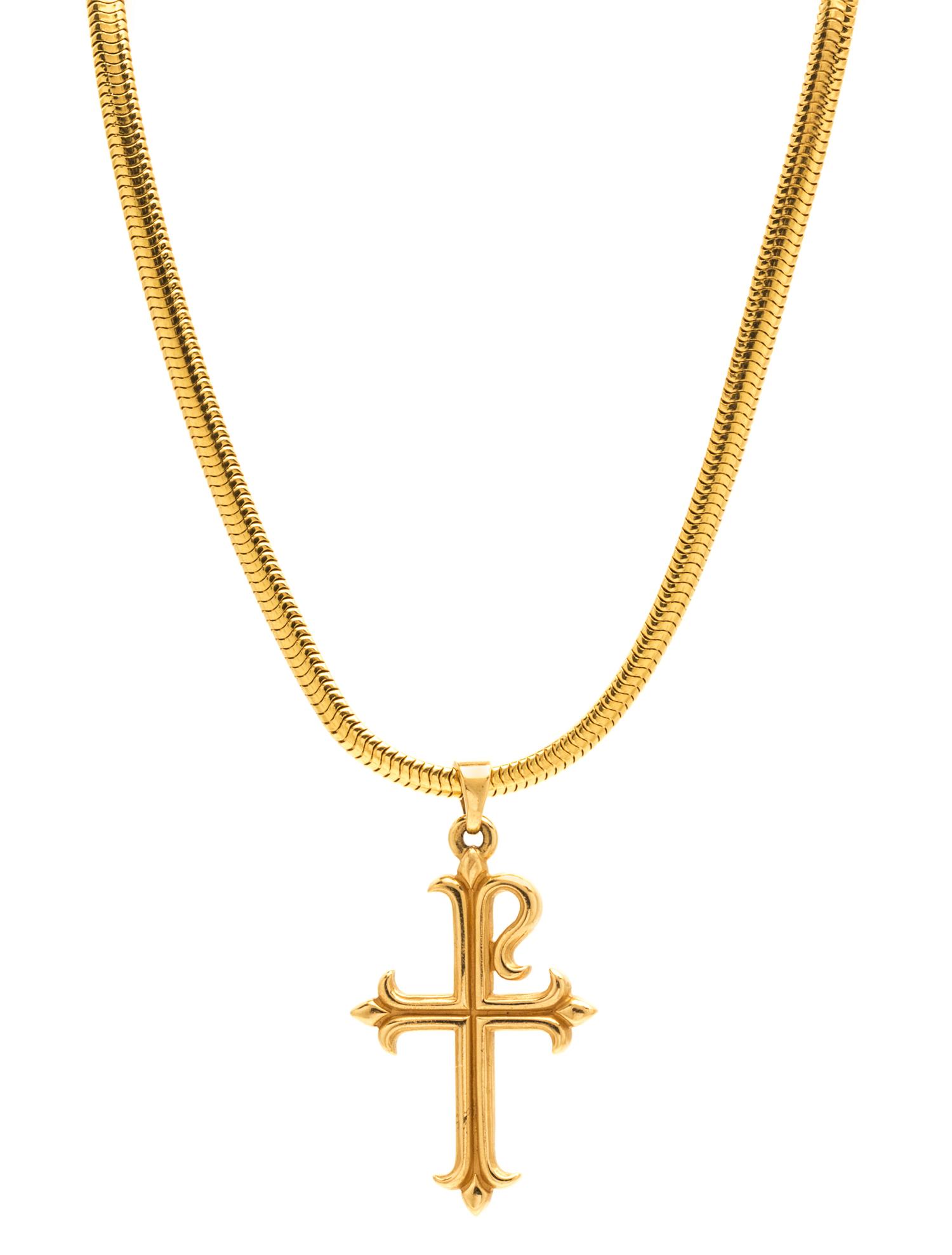An 18 Karat Yellow Gold Snake Chain Necklace with Cross Pendant, 22.30 dwts.
