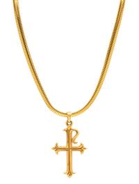 An 18 Karat Yellow Gold Snake Chain Necklace with Cross Pendant, 22.30 dwts.